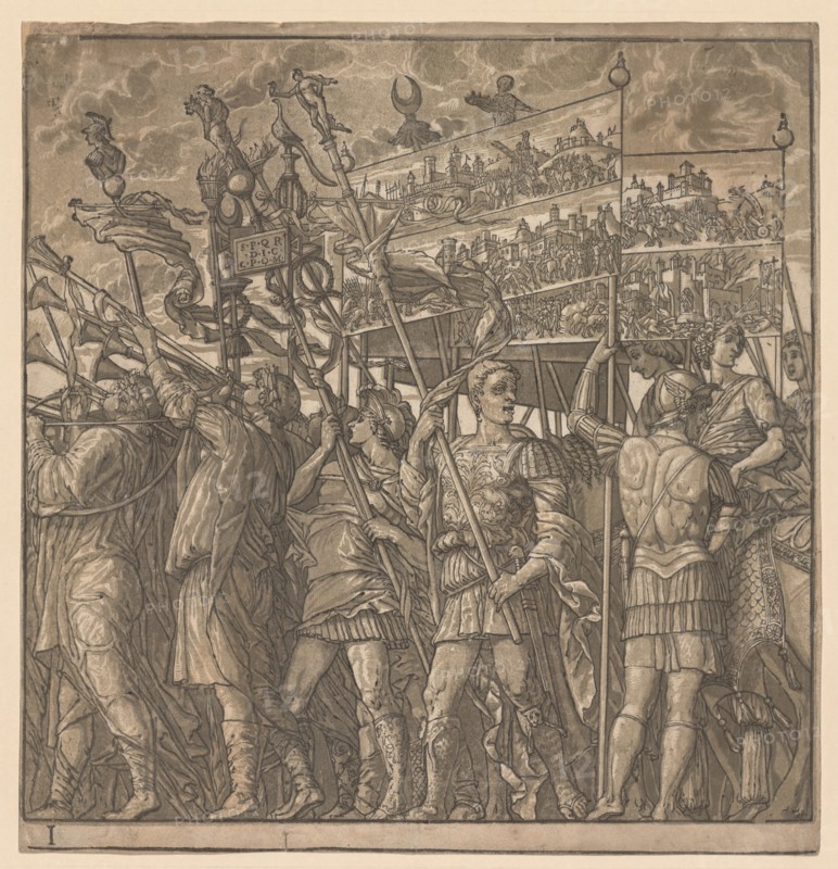 The Triumph of Julius Caesar: Soldiers Carrying the Pictures of War, 1593-99. Creator: Andrea Andreani (Italian, about 1558-1610).