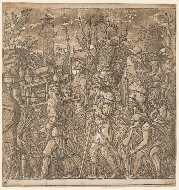 The Triumph of Julius Caesar: Soldiers Carrying Vases and Trophies of War, 1593-99. Creator: Andrea Andreani (Italian, about 1558-1610).
