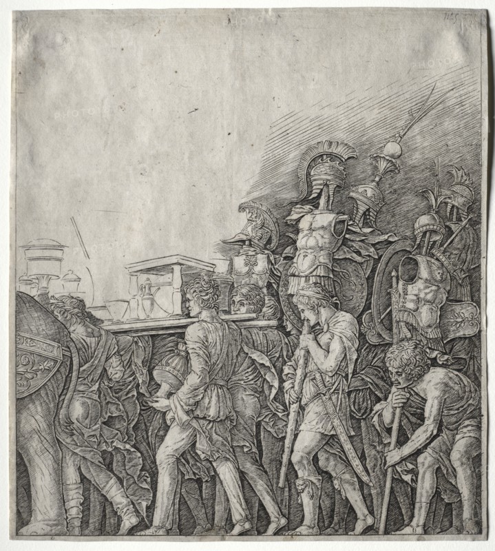 The Triumphs of Caesar: The Corselet Bearers, c. 1498. Creator: Giulio Campagnola (Italian, 1482-1515).