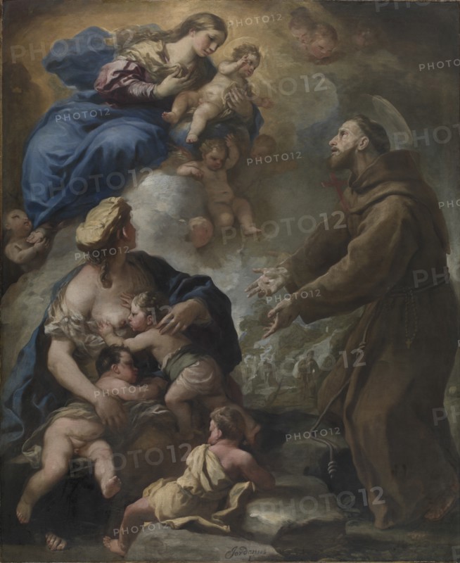 The Virgin and Child Appearing to Saint Francis of Assisi, 1680s. Creator: Luca Giordano (Italian, 1634-1705).