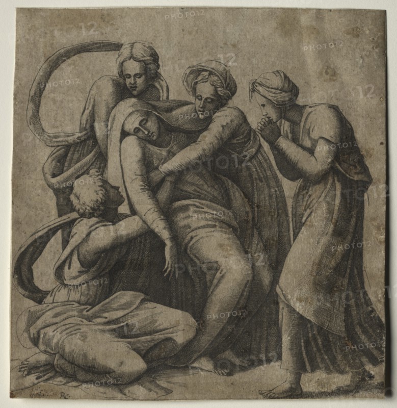 The Virgin Fainting in the Arms of Three Holy Women. Creator: Giulio Bonasone (Italian, c. 1510-aft 1576).