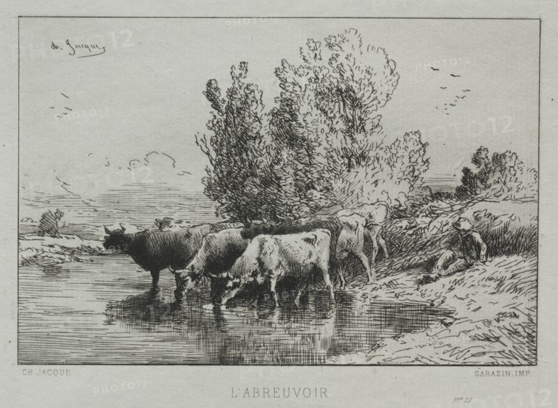The Watering Place. Creator: Charles-Émile Jacque (French, 1813-1894).