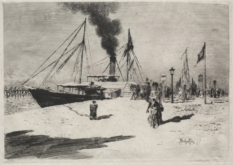 The Wharf at Trouville, 1877. Creator: Félix Hilaire Buhot (French, 1847-1898).