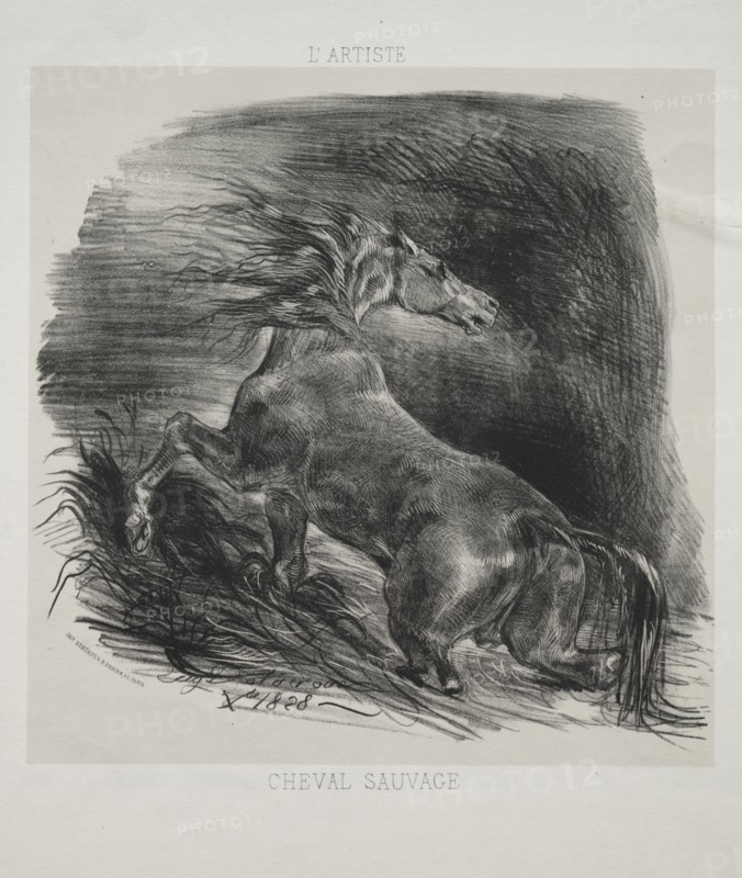 The Wild Horse, or Frightened Horse Leaving the Water, 1828. Creator: Eugène Delacroix (French, 1798-1863); L'Artiste.