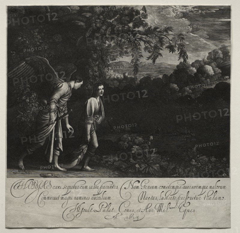 Tobias and the Angel (large plate). Creator: Hendrik Goudt (Dutch, 1585-1630).