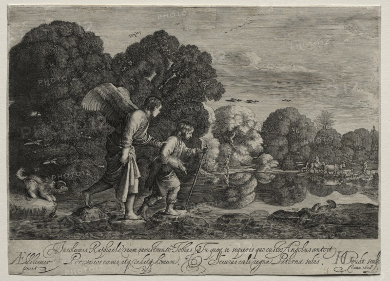 Tobias and the Angel (small plate). Creator: Hendrik Goudt (Dutch, 1585-1630).