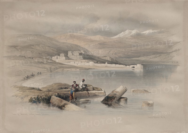 Town of Tiberias Looking Towards Lebanon, 1839. Creator: David Roberts (British, 1796-1864).