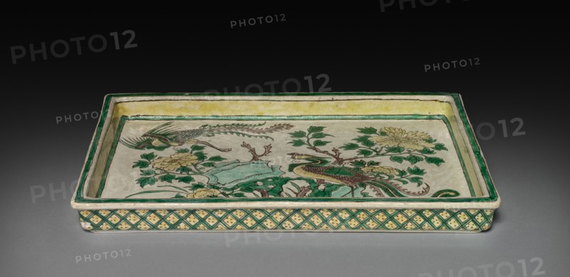 Tray with Phoenixes in Landscape, 1662-1722. Creator: Unknown.