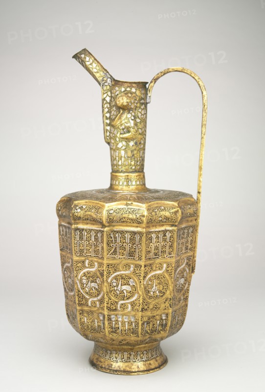 Twelve-sided Ewer with Sphinxes and Humanheaded Inscriptions, 1300-1350. Creator: Unknown.