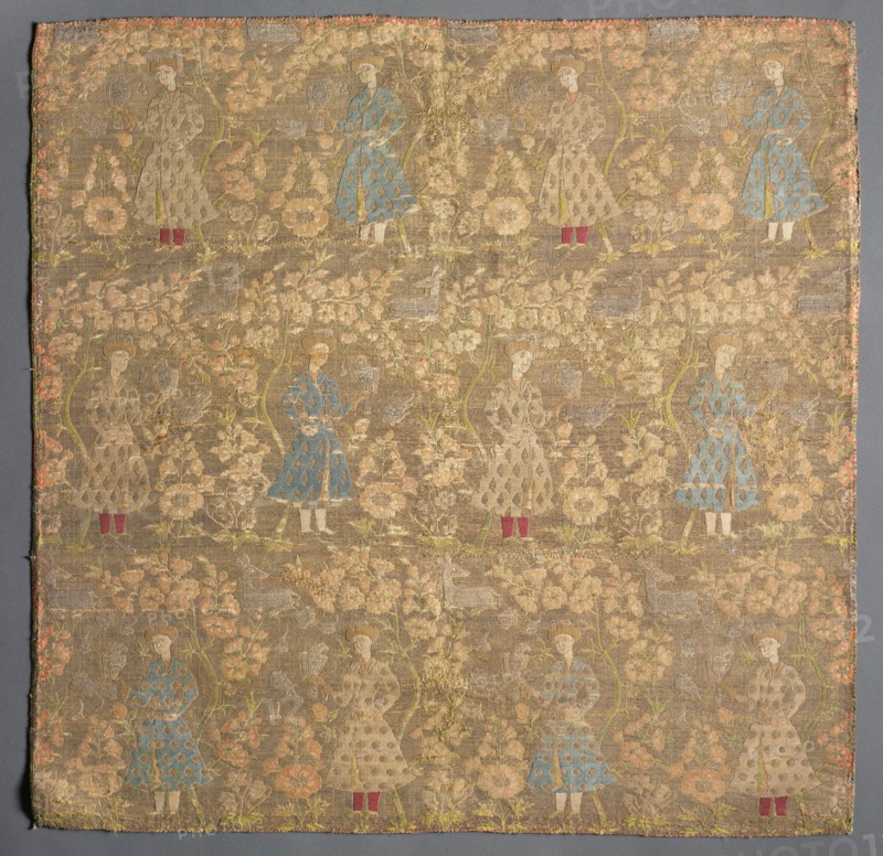 Twill weave with falconers amid rose bushes, 1650-1699. Creator: Unknown.