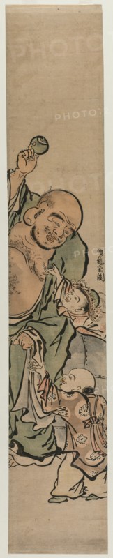 Two Children Begging Hotei for a Jewel, c. 1770s. Creator: Isoda Koryusai (Japanese).
