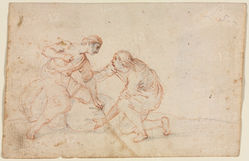 Two Men Tying a Bundle, 1600s. Creator: Anonymous.