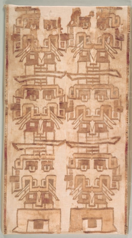 Two Textile Fragment with Fanged Heads, 500-200 BC. Creator: Unknown.