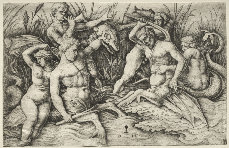 Two Tritons fighting - Battle of the Sea Gods (right portion). Creator: Daniel I Hopfer (German, c. 1470-1536).