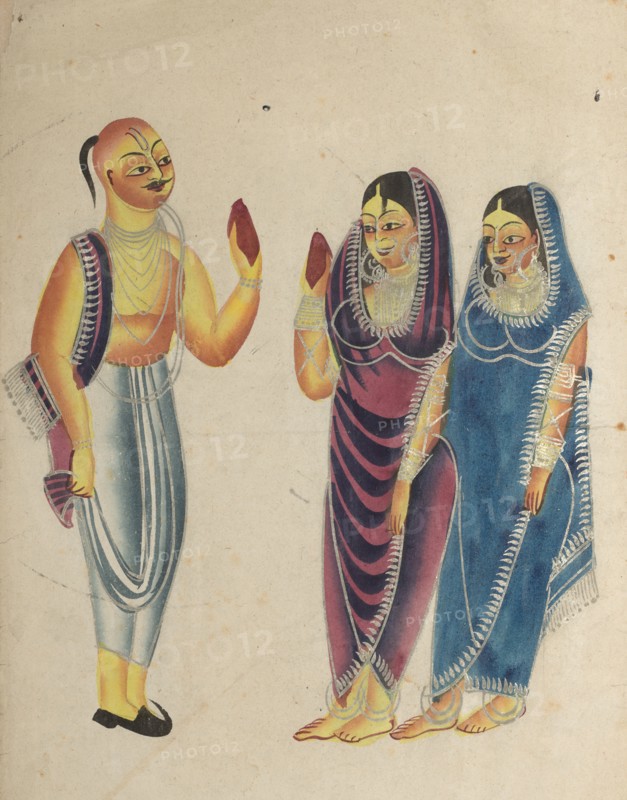 Vaishnava Devotee with Two Women, 1800s. Creator: Unknown.
