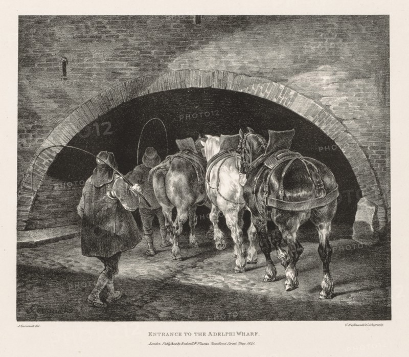 Various Subjects Drawn from Life and on Stone: Entrance to Adelphi Wharf, 1821. Creator: Théodore Géricault (French, 1791-1824).