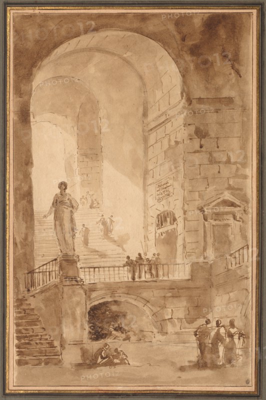 Vaulted Staircase, c. 1770-1779. Creator: Hubert Robert (French, 1733-1808).