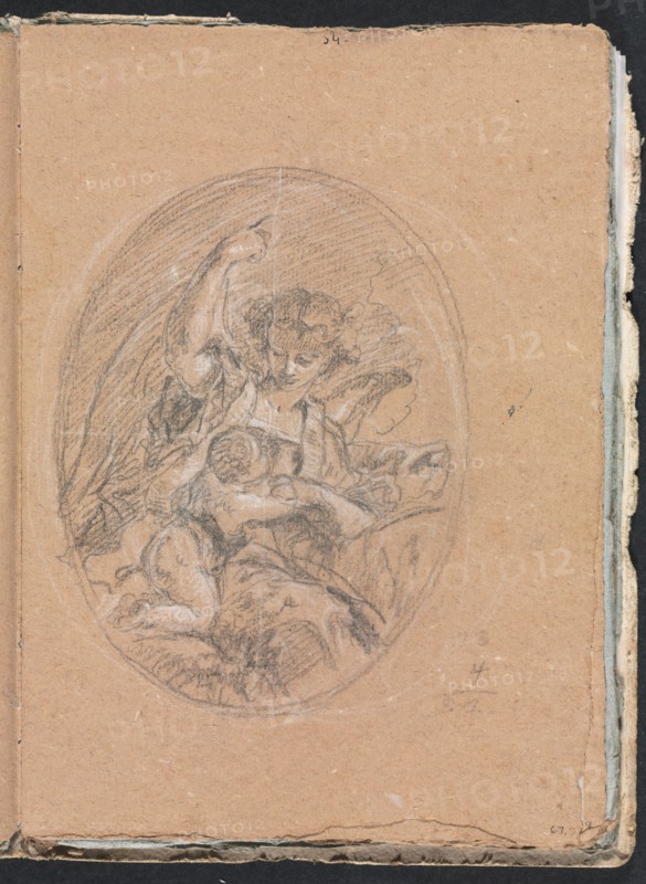 Verona Sketchbook: Figure with child in roundel (page 67), 1760. Creator: Francesco Lorenzi (Italian, 1723-1787).
