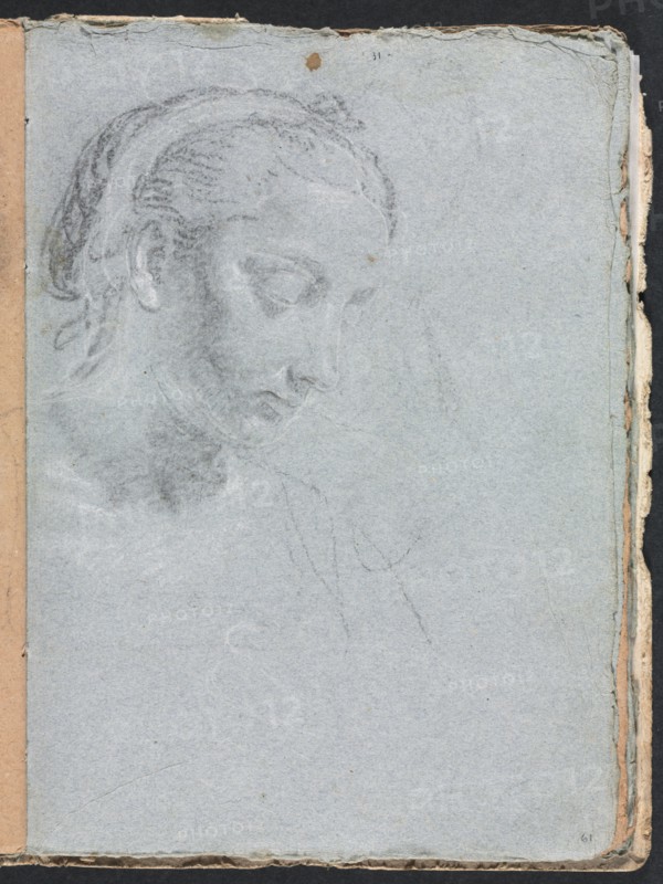 Verona Sketchbook: Head and shoulders of a woman (page 61), 1760. Creator: Francesco Lorenzi (Italian, 1723-1787).