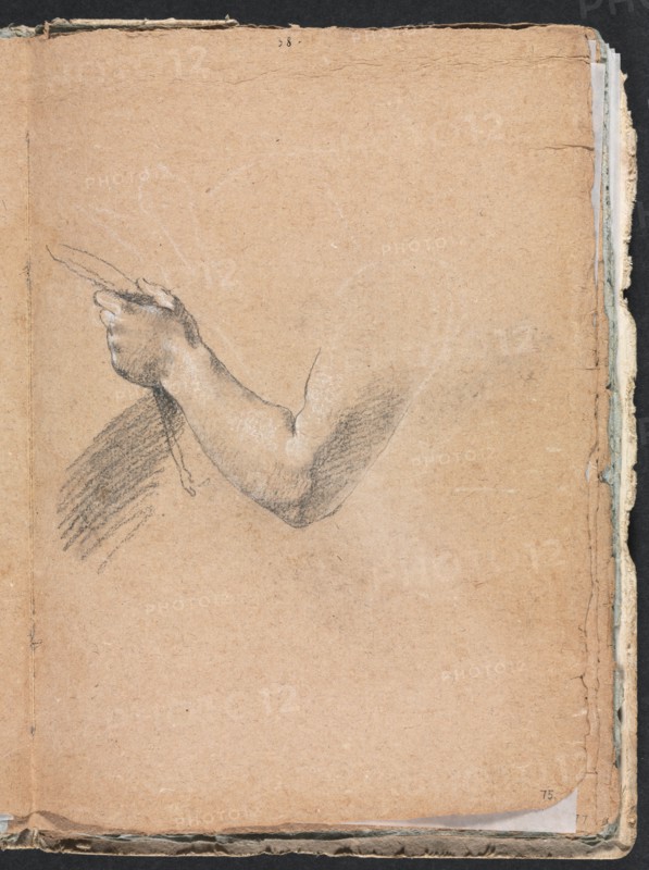 Verona Sketchbook: Left arm and hand (page 75), 1760. Creator: Francesco Lorenzi (Italian, 1723-1787).