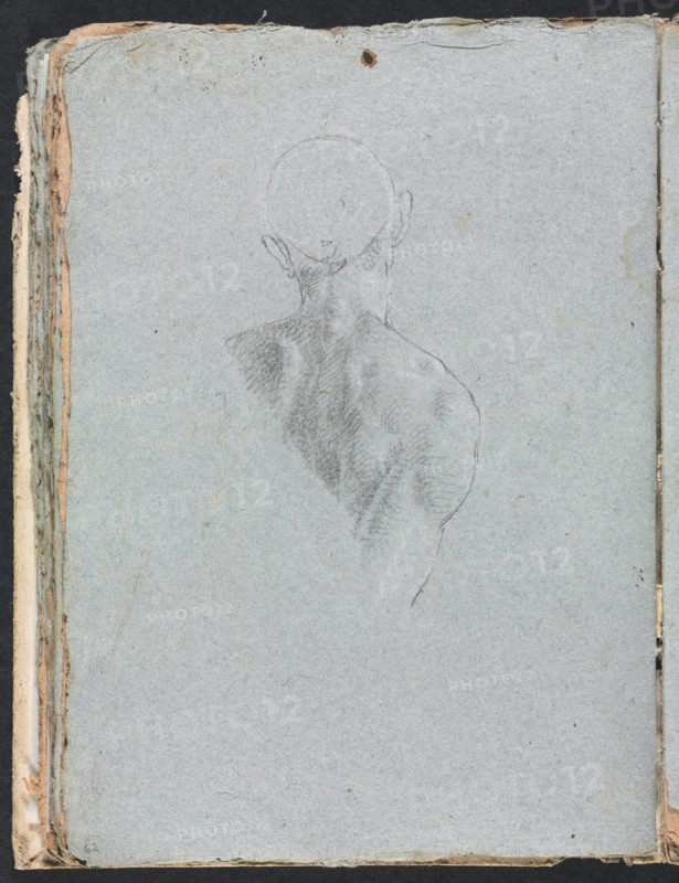 Verona Sketchbook: Male nude head and shoulders from behind (page 62), 1760. Creator: Francesco Lorenzi (Italian, 1723-1787).
