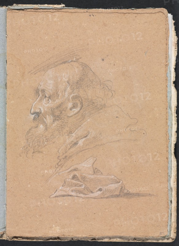 Verona Sketchbook: Monk in profile with drapery (page 87), 1760. Creator: Francesco Lorenzi (Italian, 1723-1787).