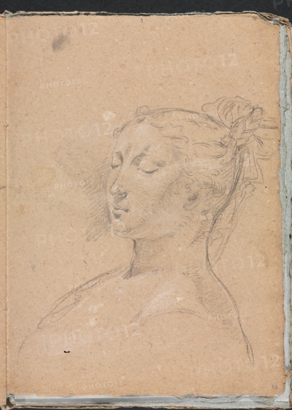 Verona Sketchbook: Woman with closed eyes (page 15), 1760. Creator: Francesco Lorenzi (Italian, 1723-1787).
