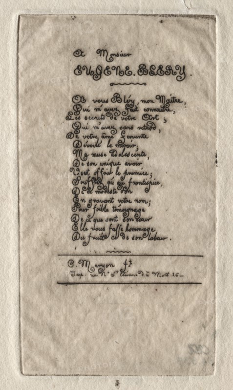 Verses to Eugène Bléry, 1854. Creator: Charles Meryon (French, 1821-1868).