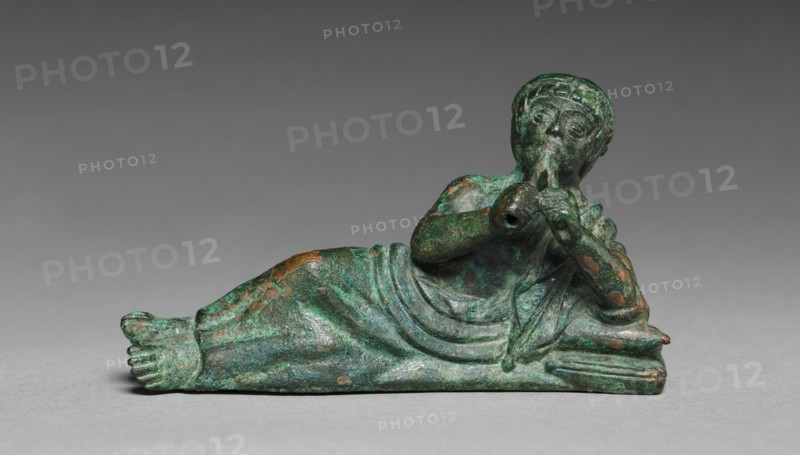 Vessel Ornament of Reclining Flutist, probably 400-375 BC. Creator: Unknown.