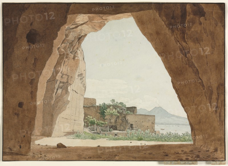 Vesuvius and the Bay of Naples from a Cave, 1820. Creator: Adolf von Heydeck (German, 1787-1856).