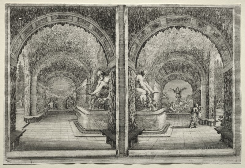 Views of the Villa of Pratolino: Two Views of the Grotto. Creator: Stefano Della Bella (Italian, 1610-1664).