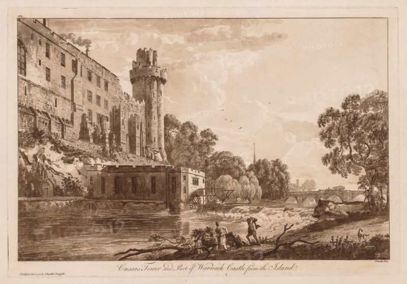 Views of Warwick Castle: Caesar's ower and Part of Warwick Castle from the Island, 1776. Creator: Paul Sandby (British, 1731-1809).