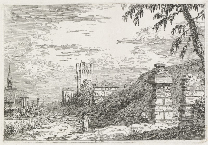 Views: Two Ruined Pillars, 1735-1746. Creator: Antonio Canaletto (Italian, 1697-1768).