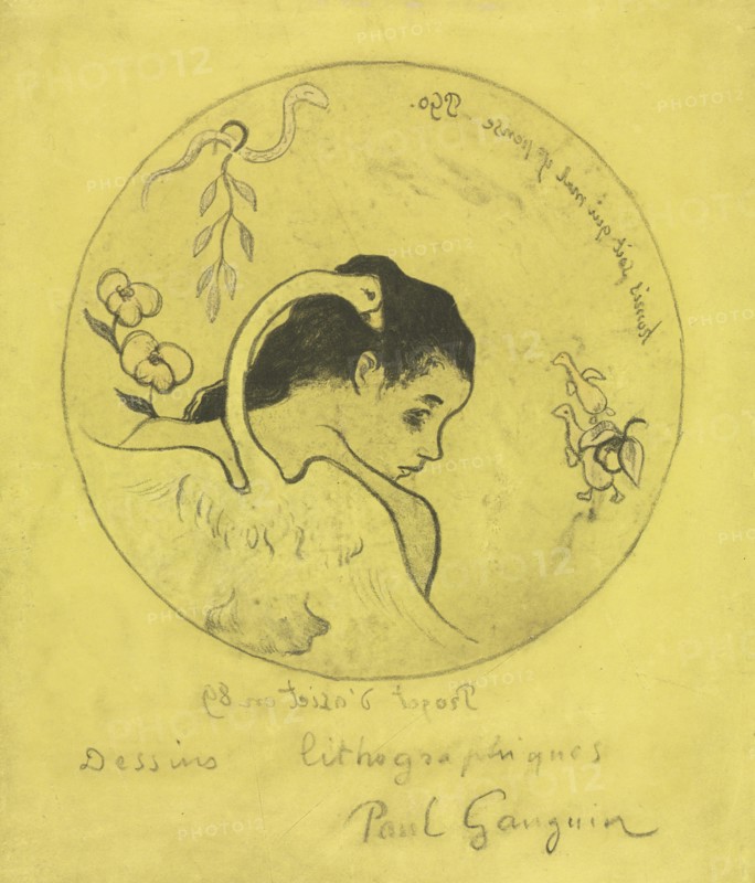 Volpini Suite: Design for a Plate: Leda and the Swan (Projet dAssiette: Léda et le Cygne), 1889. Creator: Paul Gauguin (French, 1848-1903).