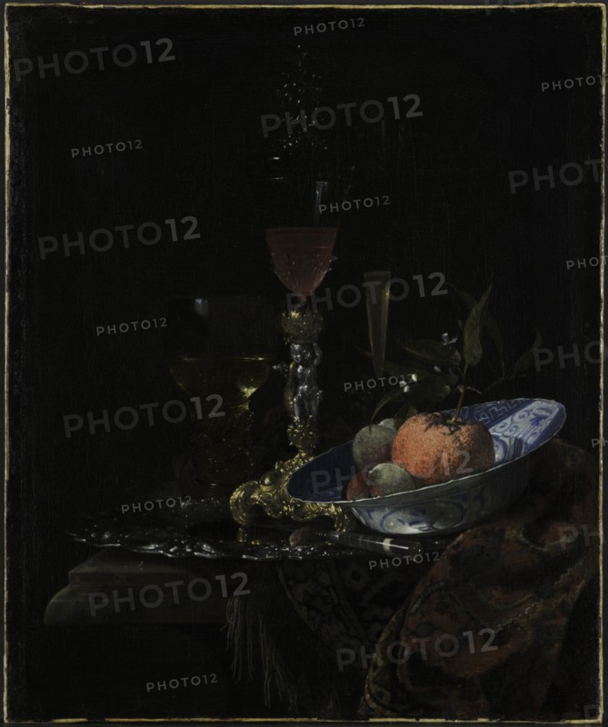 Wineglass and a Bowl of Fruit, 1663. Creator: Willem Kalf (Dutch, 1619-1693).