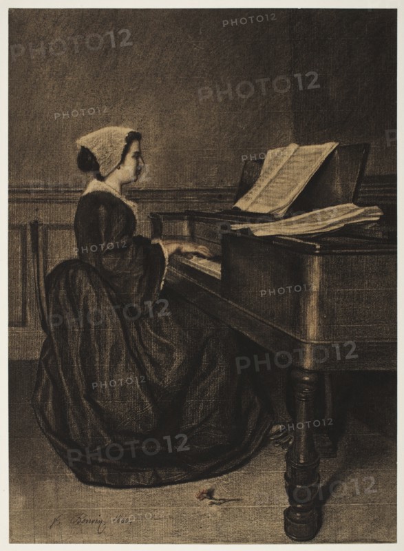 Woman at the Spinet, 1860. Creator: François Bonvin (French, 1817-1887).