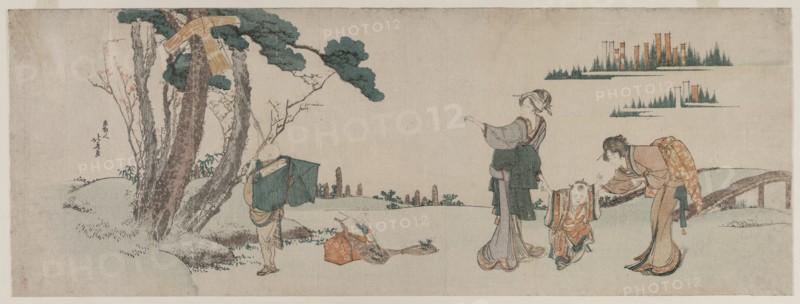 Women Distracting a Child whose Kite is caught in a Tree, c. 1800. Creator: Katsushika Hokusai (Japanese, 1760-1849).