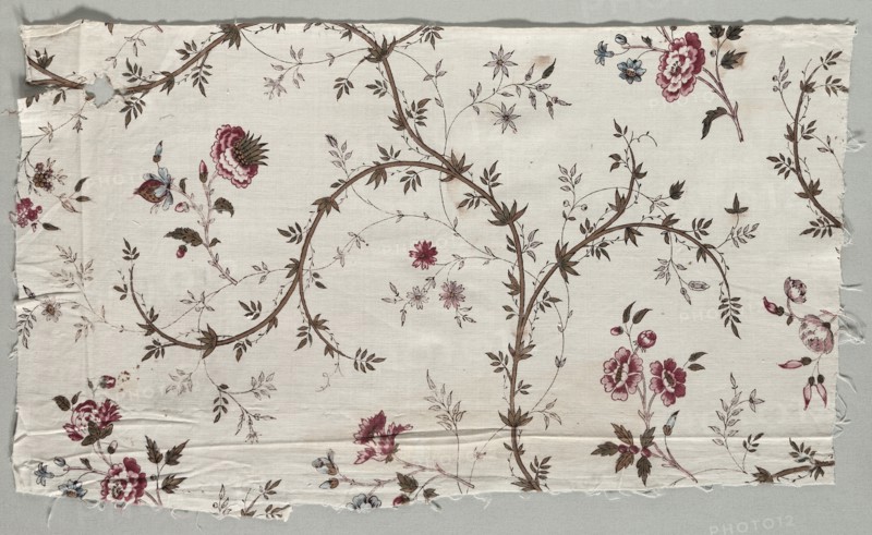 Woodblock Printed Cotton Fragment, 1785. Creator: Unknown.