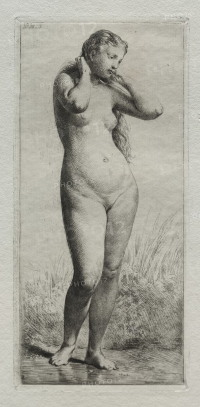 Young woman bathing. Creator: Charles-Émile Jacque (French, 1813-1894).