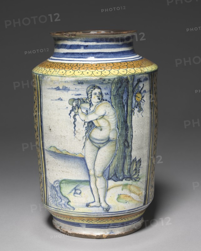 Cylindrical Storage Jar: Venus on the Sea Shore, c. 1507-1510. Creator: Unknown.