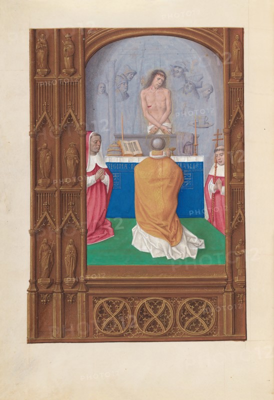 Hours of Queen Isabella the Catholic, Queen of Spain: Fol. 264v, Mass of St. Gregory, c. 1500. Creator: Master of the First Prayerbook of Maximillian (Flemish, c. 1444-1519); Associates, and.