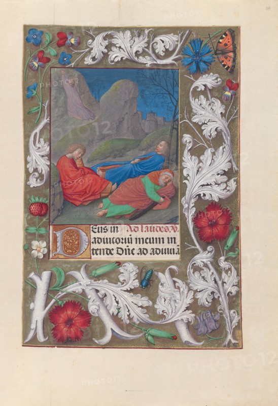 Hours of Queen Isabella the Catholic, Queen of Spain: Fol. 57r, Agony in the Garden, c. 1500. Creator: Master of the First Prayerbook of Maximillian (Flemish, c. 1444-1519); Associates, and.