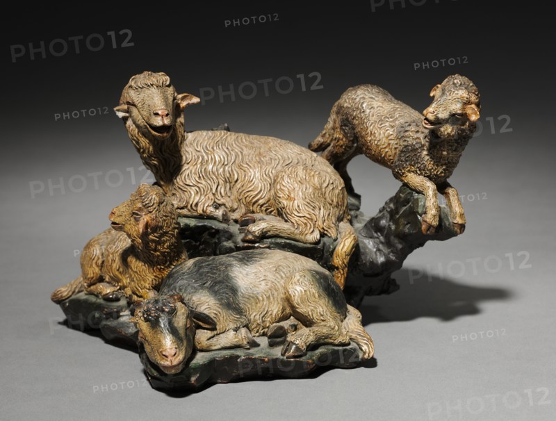 Figure from a Crèche: Group of Four Sheep, 1780-1830. Creator: Unknown.