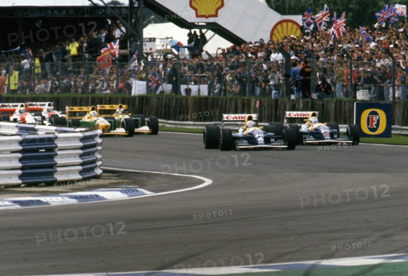 Williams Renault FW14B, Ricardo Patrese leads Nigel Mansell, 1992 British Grand Prix, Silverstone. Creator: Unknown.
