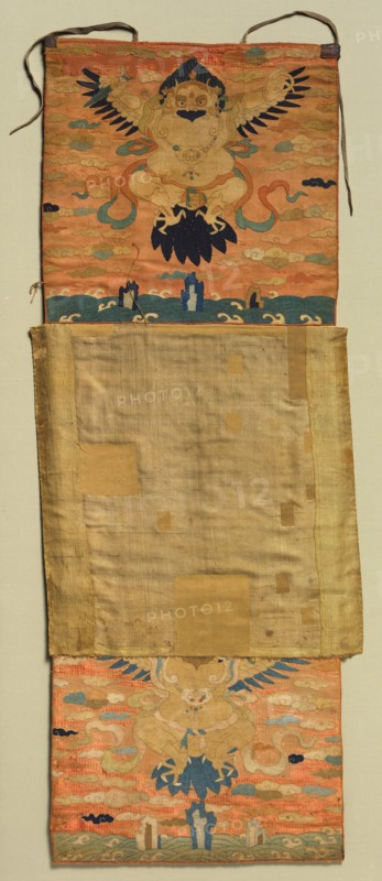 Vajrapani Embroidered Mount with Garuda, painting 1600s, embroidery c. 1300. Creator: Chöying Dorjé, the Tenth Black Hat Karmapa (Tibetan, 1604-1674).
