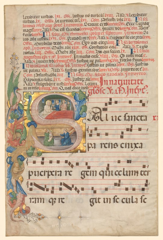 Leaf from a Gradual: Historiated Initial S[alve Sancta Parens]..., c. 1420-1450. Creator: Unknown.
