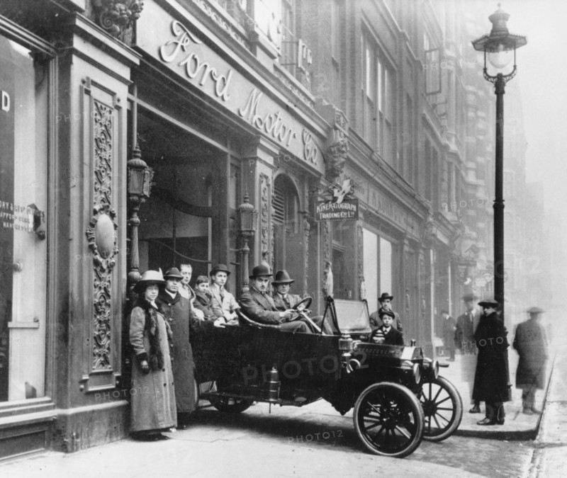 Ford Model T leaving showroom circa 1911. Creator: Unknown.