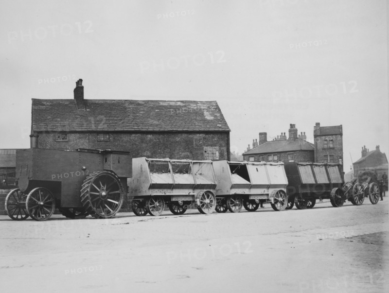 1900 Fowler armoured traction engine with munitions wagons. Creator: Unknown.