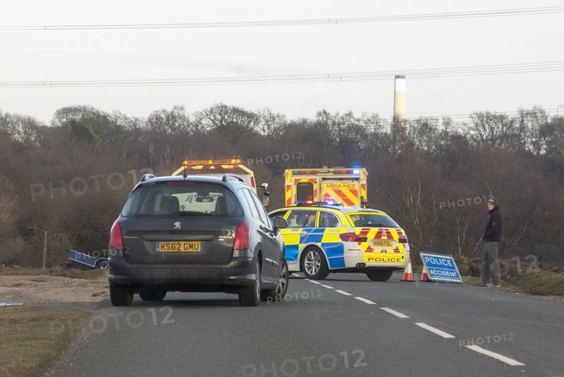 Police car and ambulance attending road traffic accident 2018. Creator: Unknown.