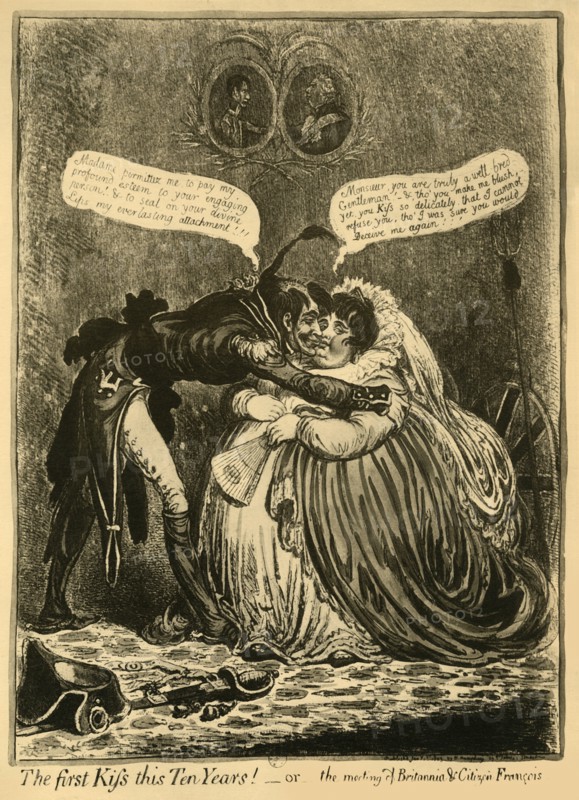 'The first Kiss this Ten Years! - or - the meeting of Britannia & Citizen François', 1803, (1921). Creator: Unknown.